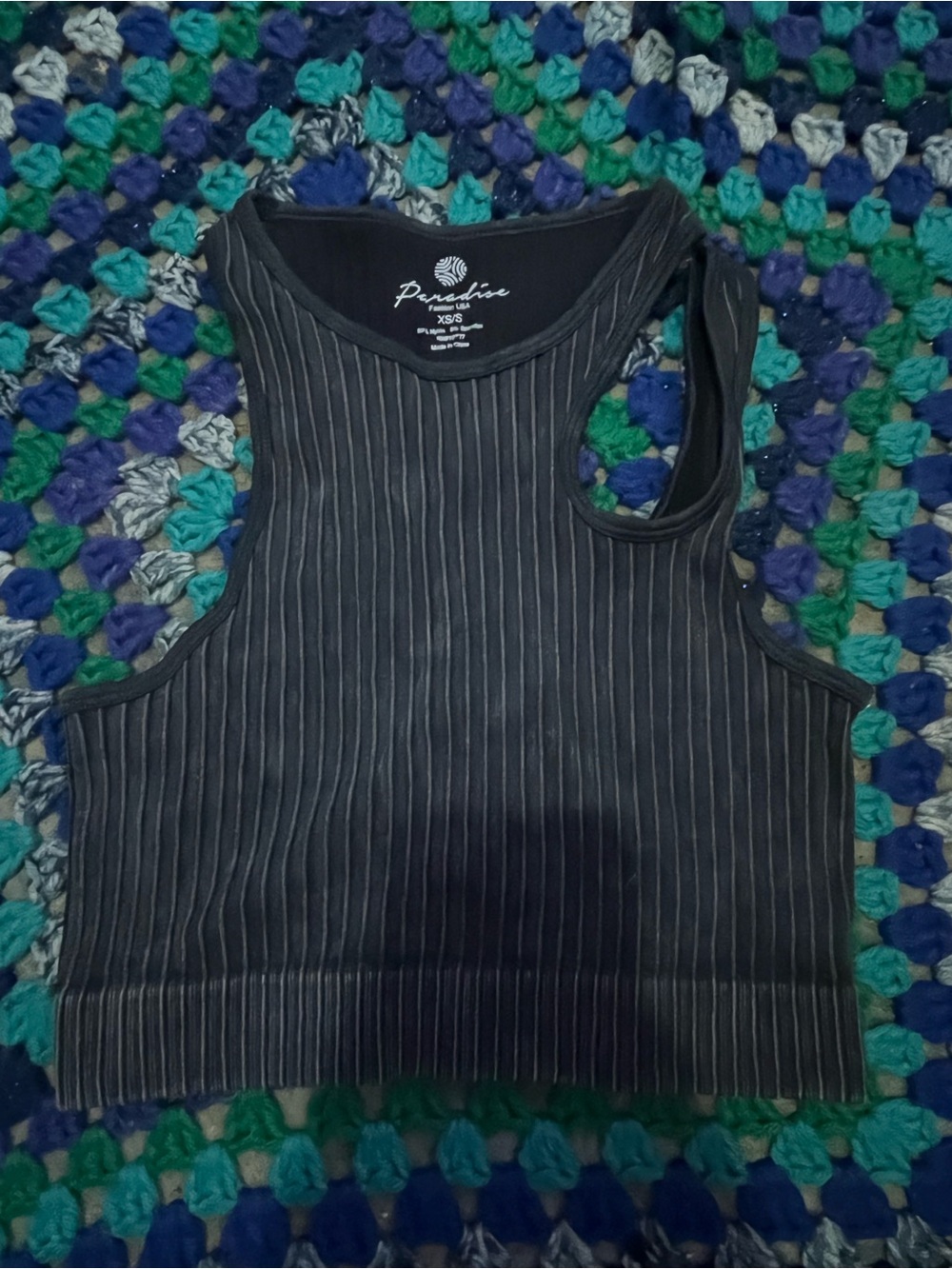 Paradise Black Ribbed Crop Tank Top